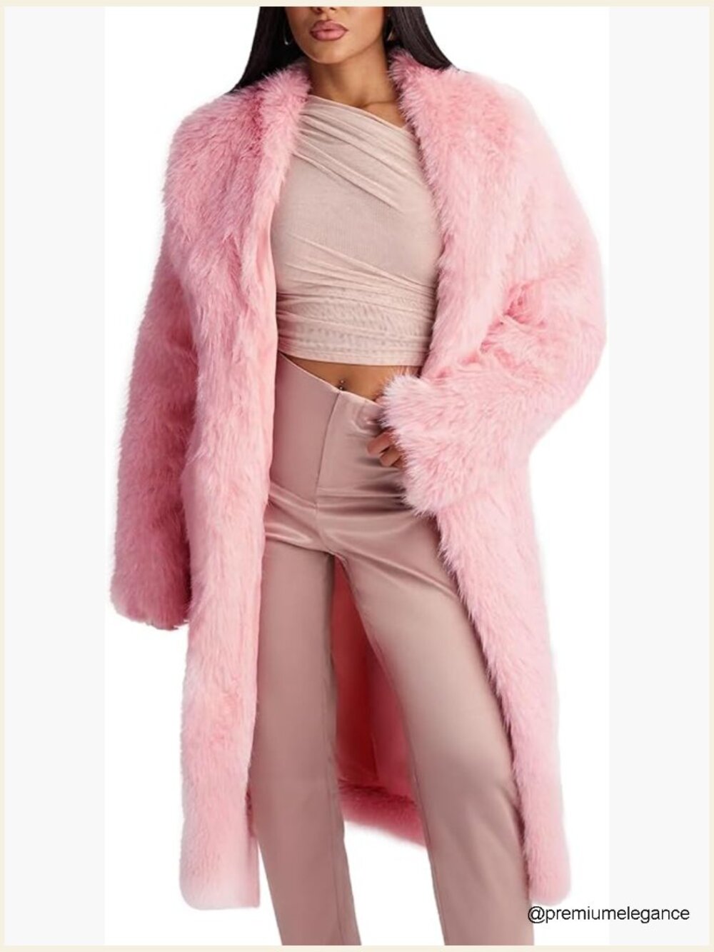 Womens Long Faux Fur Coat Fluffy Open Front Shawl Collar Winter Jacket - Picture 1 of 7